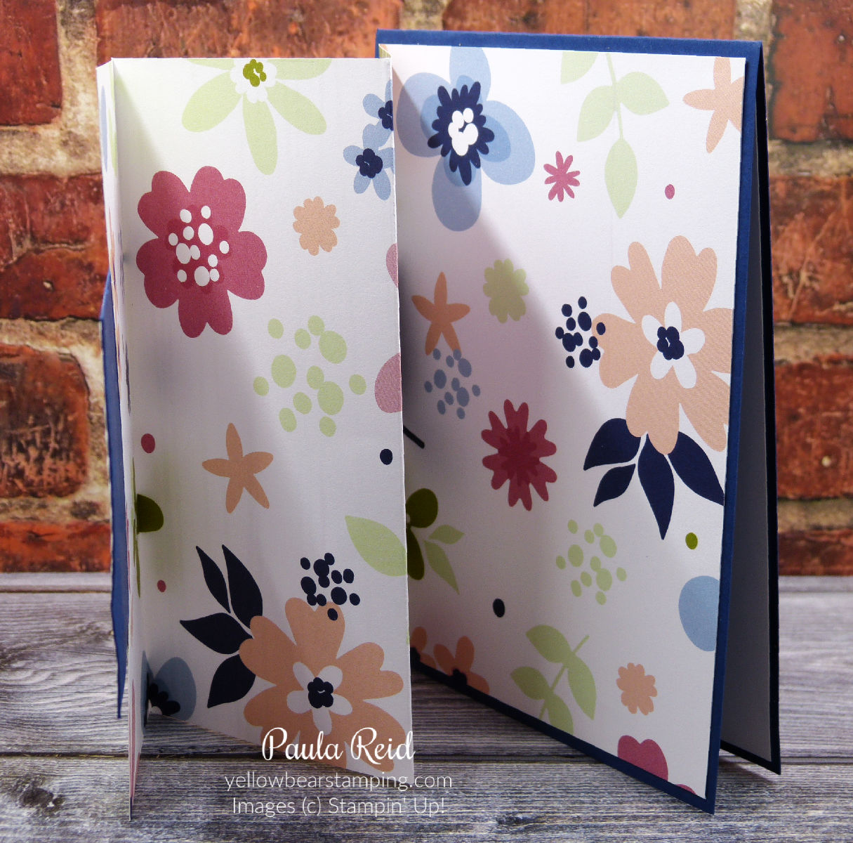 Friday Fun Fold Paper Blooms DSP Concertina Fold Card Yellow Bear