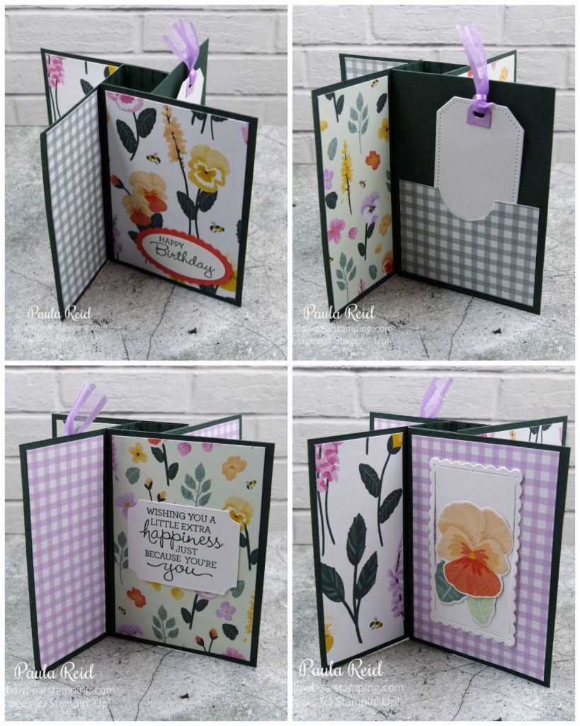 Tower Pinwheel Card - standing - using Pansy Petal Suite